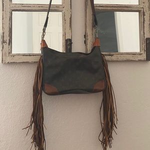 Vintage boho Upcycle Louis Vuitton fringe purse